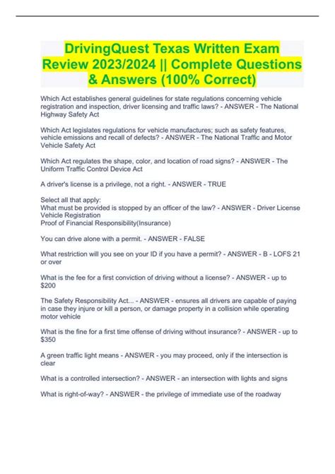 DrivingQuest Texas Written Exam Review 2023/2024 || Complete Questions ...