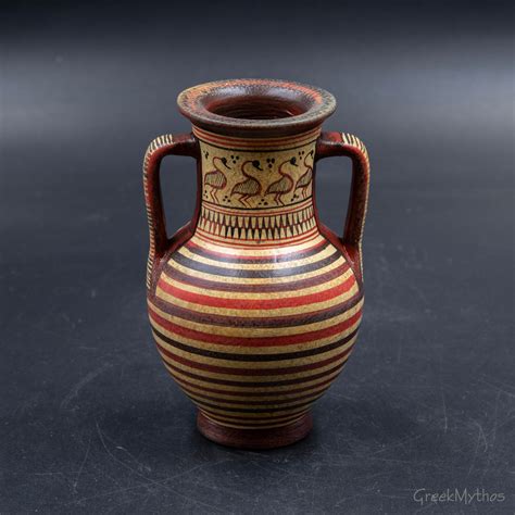 Ancient Greek Amphora Two-Handled Terracotta Vessel in Proto-Geometric Style, Hand-painted Small ...