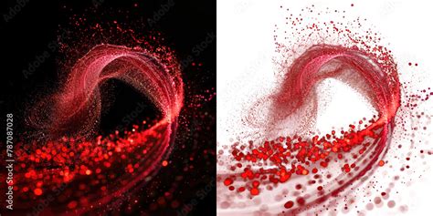 red abstract ring particle effect, swirling particles visual effect layer overlay isolated black ...