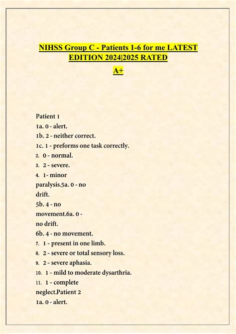 NIHSS Group C – Patients 1–6 | Latest Edition 2024–2025 National ...