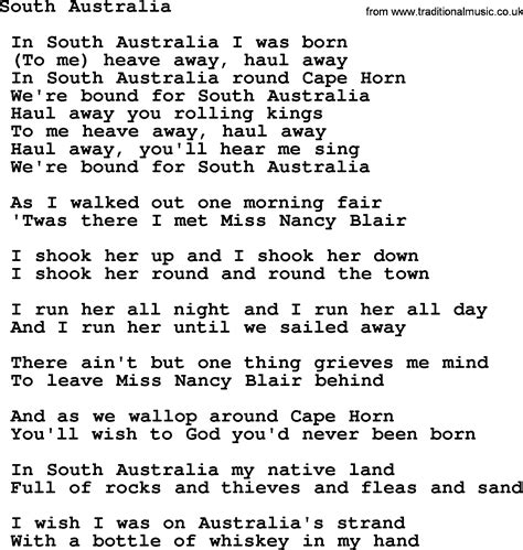 South Australia - Sea Song or Shantie lyrics