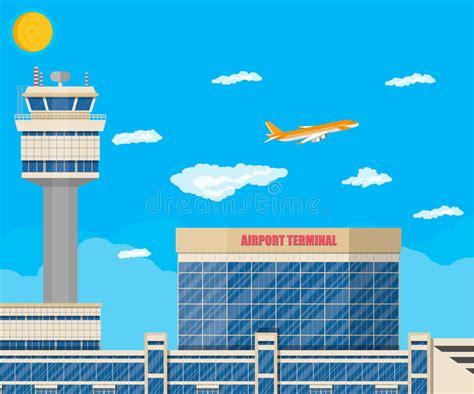机场塔台和飞行飞机 向量例证. 插画 包括有 秋田, 着陆, 飞行, alameda, 布琼布拉, 控制 - 67304781