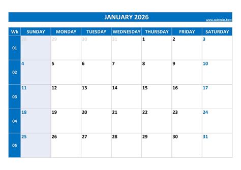Week 2 2026: dates, calendar and weekly schedule to print
