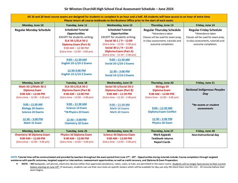 June 2024 Final Exam Schedule - Sir Winston Churchill High School