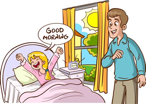 The children who wakes up and his family saying good morning 21081238 ...