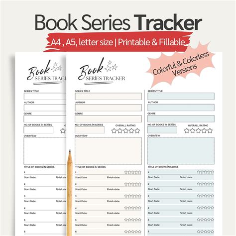 Book Series Tracker Printable Template, Book List, Reading Tracker, Book Review Kit for Book ...