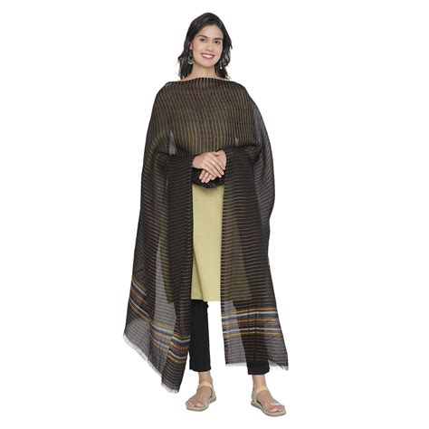 Buy Black With Yellow Striped Dupatta Online | Shingora