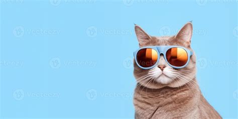 Portrait of funny cat wearing sunglasses on blue background 22596378 ...