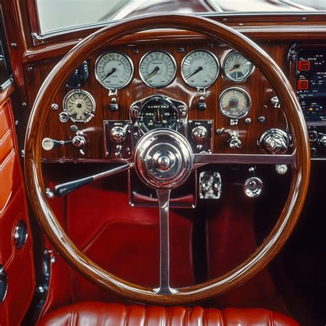 A detailed view of a historic cars interior with vintage controls and ...