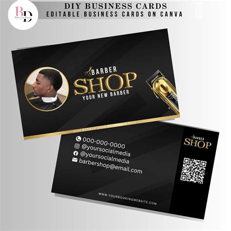 DIY Premade Business Cards for Barbers, Black and Gold Editable ...