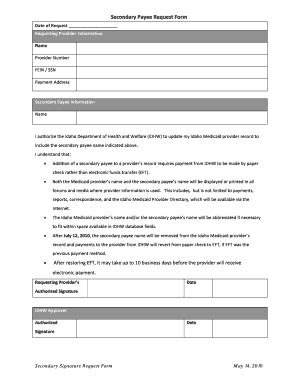 Fillable Online Secondary Signature Request Form Fax Email Print ...