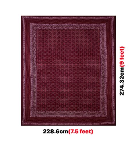 Maroon Retro Print Pure Cotton Jaipuri Dabu Bedsheet – JaipurFabric®