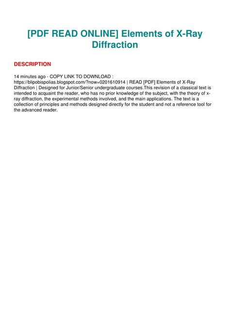 PPT - [PDF READ ONLINE] Elements of X-Ray Diffraction PowerPoint Presentation - ID:12657126
