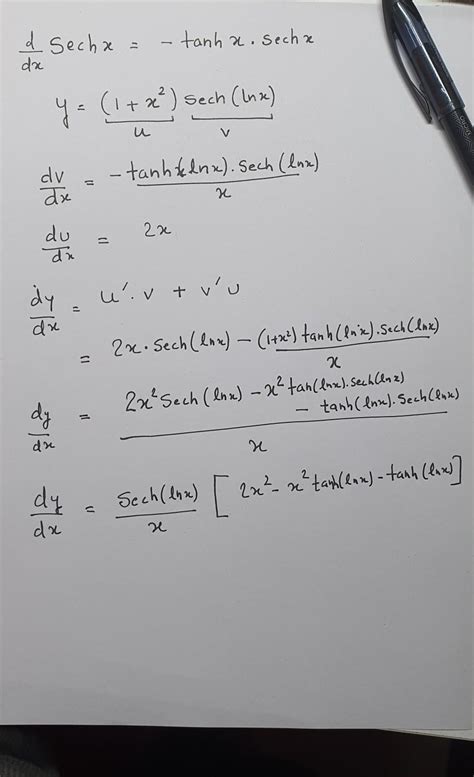 differentiate y=(x^2+1)sech(lnx) based on hyperbolic functions - Brainly.in