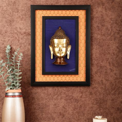 Buy Brass Buddha Face Wall Hanging on Wooden Frame with Premium Fabric ...