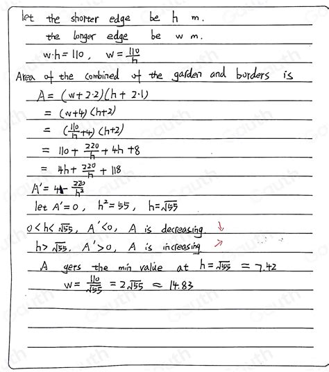 Solved: A rectangular flower garden with an area of 110m^2 is ...