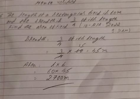 the length of a rectangular field is 60 m and the breadth is 3/4 of its ...