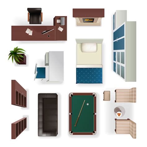 Modern interior elements realistic top view | Free Vector