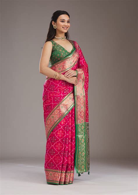 Buy Pink Threadwork Art Silk Saree - Koskii
