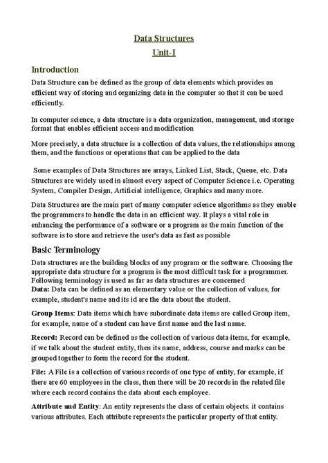 Dsunit-IUpto Linked List - Data Structures Unit-I Introduction Data ...