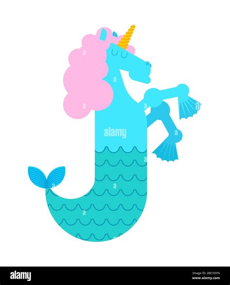 Water unicorn Hippocampus Mythical animal. Heraldic beast isolated. Sea ...