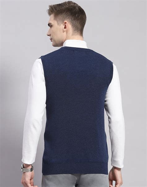 Buy Men Blue Solid V Neck Sleeveless Sweater Online in India - Monte Carlo