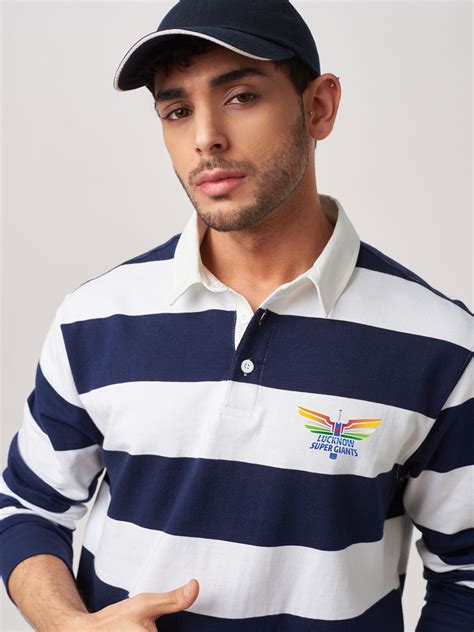 Buy LSG: Navy Striped Men Rugby Polos