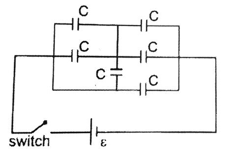 Six capacitors each of capacitance 'C' is connected as shown in the ...