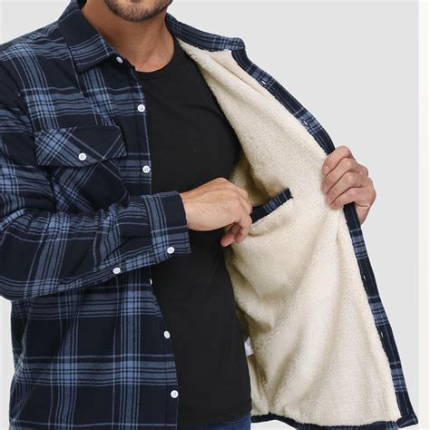 Men's Sherpa Shirt Fleece Lined Flannel Shirt Jacket with 3 Pockets Ca ...