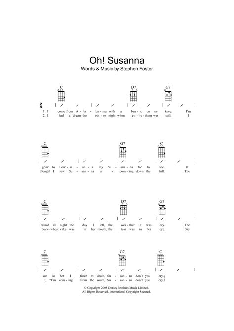 Oh! Susanna by Traditional Sheet Music for Ukulele Chords/Lyrics at ...