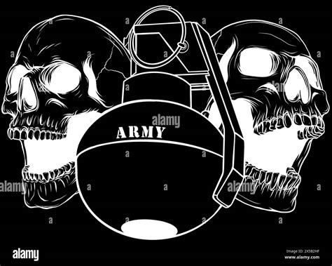 white silhouette of skull with hand grenade on black background vector Stock Vector Image & Art ...