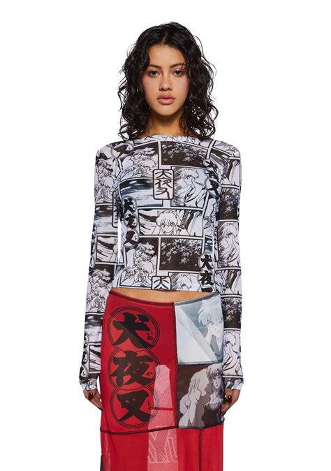 Dolls Kill x InuYasha Manga Anime Panel Graphic Mesh Top - Black/White