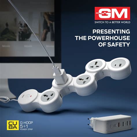 GM GHoop 5 Plus 1 Spike Guard Power Extension Strip | India – GrunX