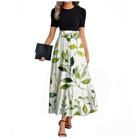UoCefik Summer Dresses For Women 2025 Maxi Floral Short Sleeve Long ...