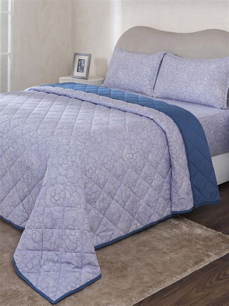 Buy Maspar Blue Floral Cotton Blend Quilt Online