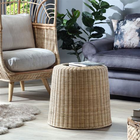Round Wicker Side Table Natural Rattan