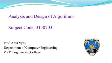 Unit 1 Introduction of Algorithm Final VVP - Analysis and Design of ...
