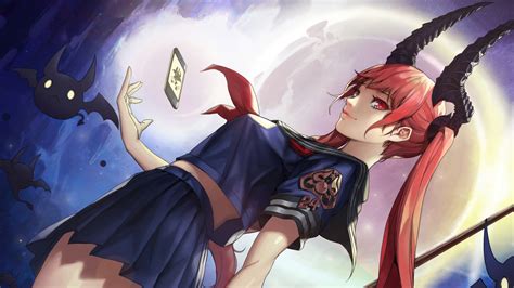 Demon Anime Girl Horn Red Hair 4K #1721n Wallpaper 4K PC