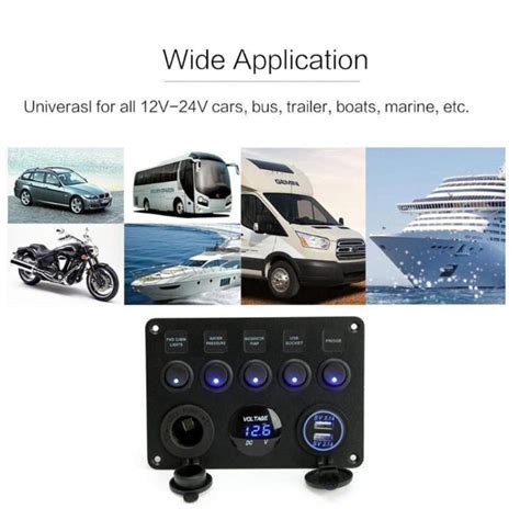 Buy 5 Gang LED Rocker Control Panel Switch Circuit Charger 12/24V-Yacht ...