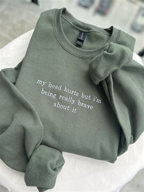 Embroidered 'My Head Hurts' Crewneck Sweatshirt, Funny Migraine Sweater ...