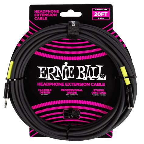 Ernie Ball 3.5mm 20ft Headphone Extension Instrument Cable - Black ...
