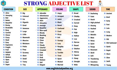 Strong Adjectives | List of 150+ Extreme Adjectives for ESL Learners ...