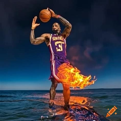 Lebron james dunking on a shrimp on fire on Craiyon