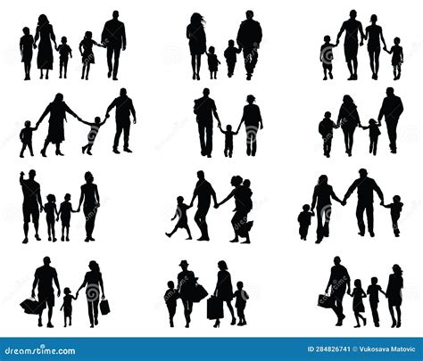 Black Silhouettes of Families Stock Illustration - Illustration of walk, people: 284826741