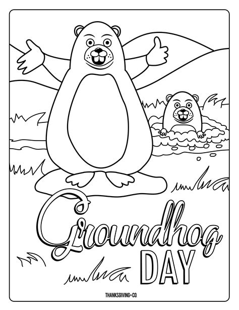4 adorable Groundhog Day coloring pages for kids