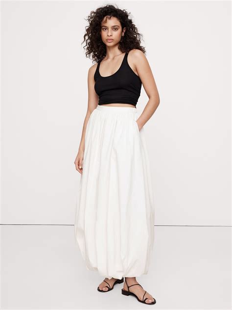 Cotton Poplin Bubble-Hem Maxi Skirt | Banana Republic