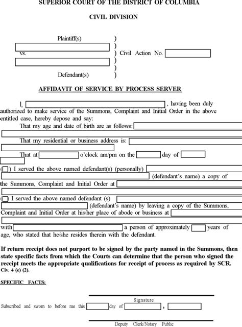 Image result for Process Server Affidavit of Service Form