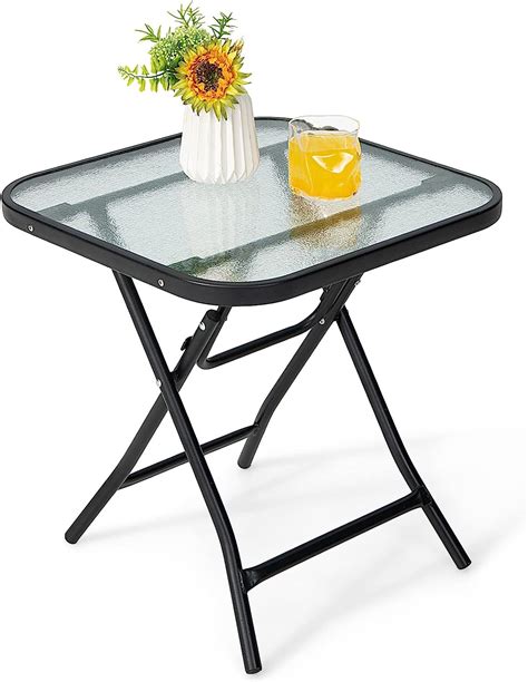 Amazon.com: HAPPYGRILL 18” Folding Square Glass Side Table, Portable ...