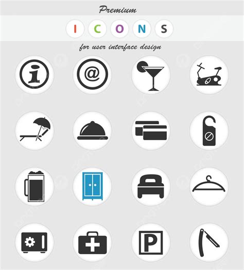 Hotel Room Services Icon Set Information Hanger Plank Bed Vector ...