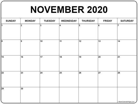 November 2020 Printable Calendar - Printable World Holiday